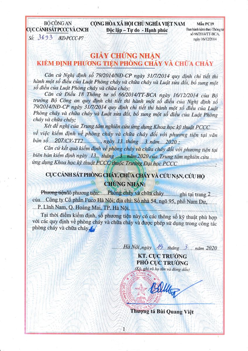 chứng chỉ cửa cuốn chống cháy