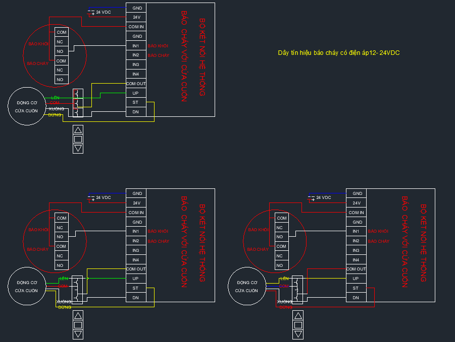 Trường  hợp hệ thống báo khói có 2 sợi dây (Có điện áp từ 12-24VDC)