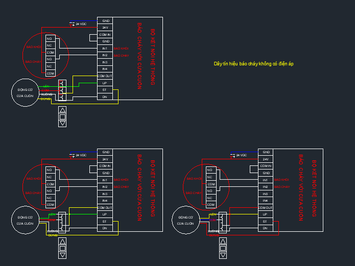 Trường  hợp hệ thống báo cháy có 3 sợi dây (tiếp điểm khô)