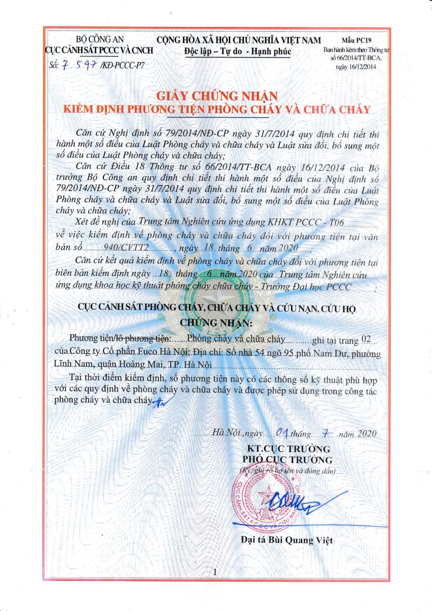 chứng nhận chống cháy