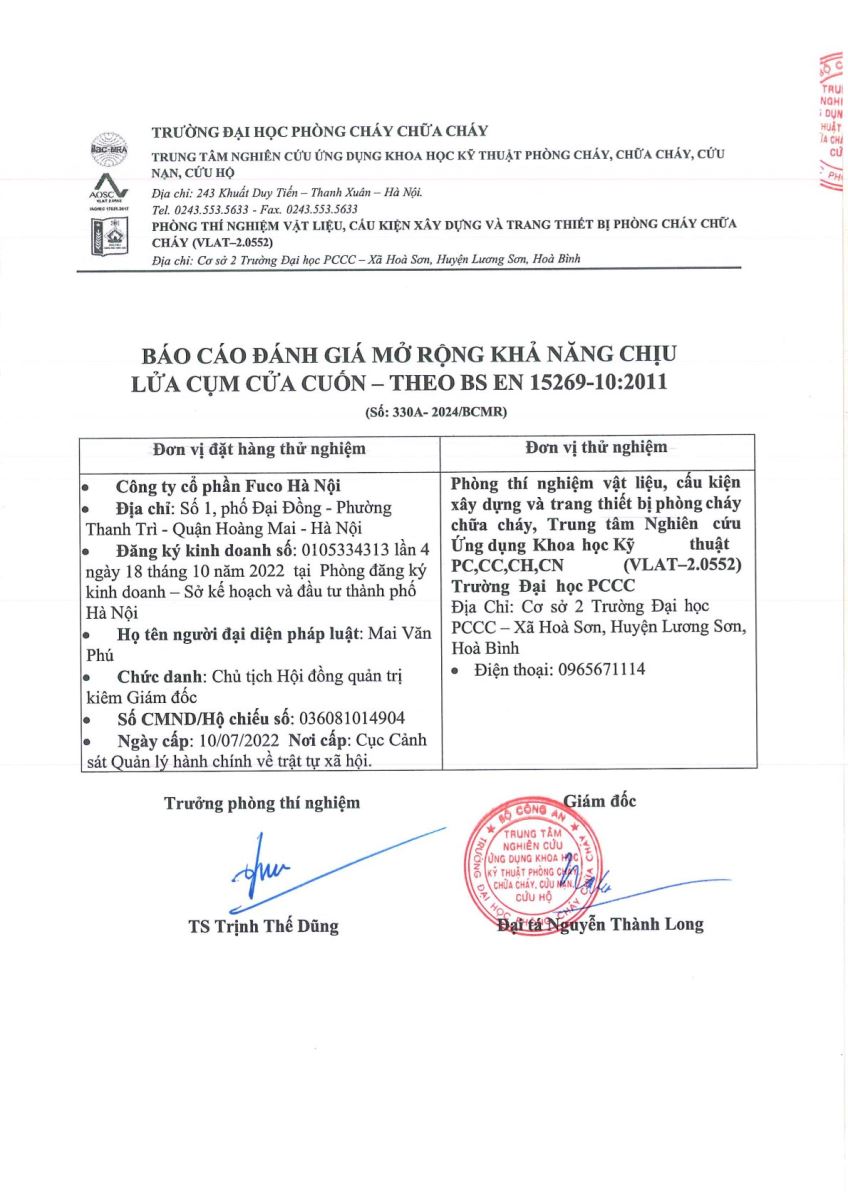 Chứng chỉ, chứng nhận chống cháy