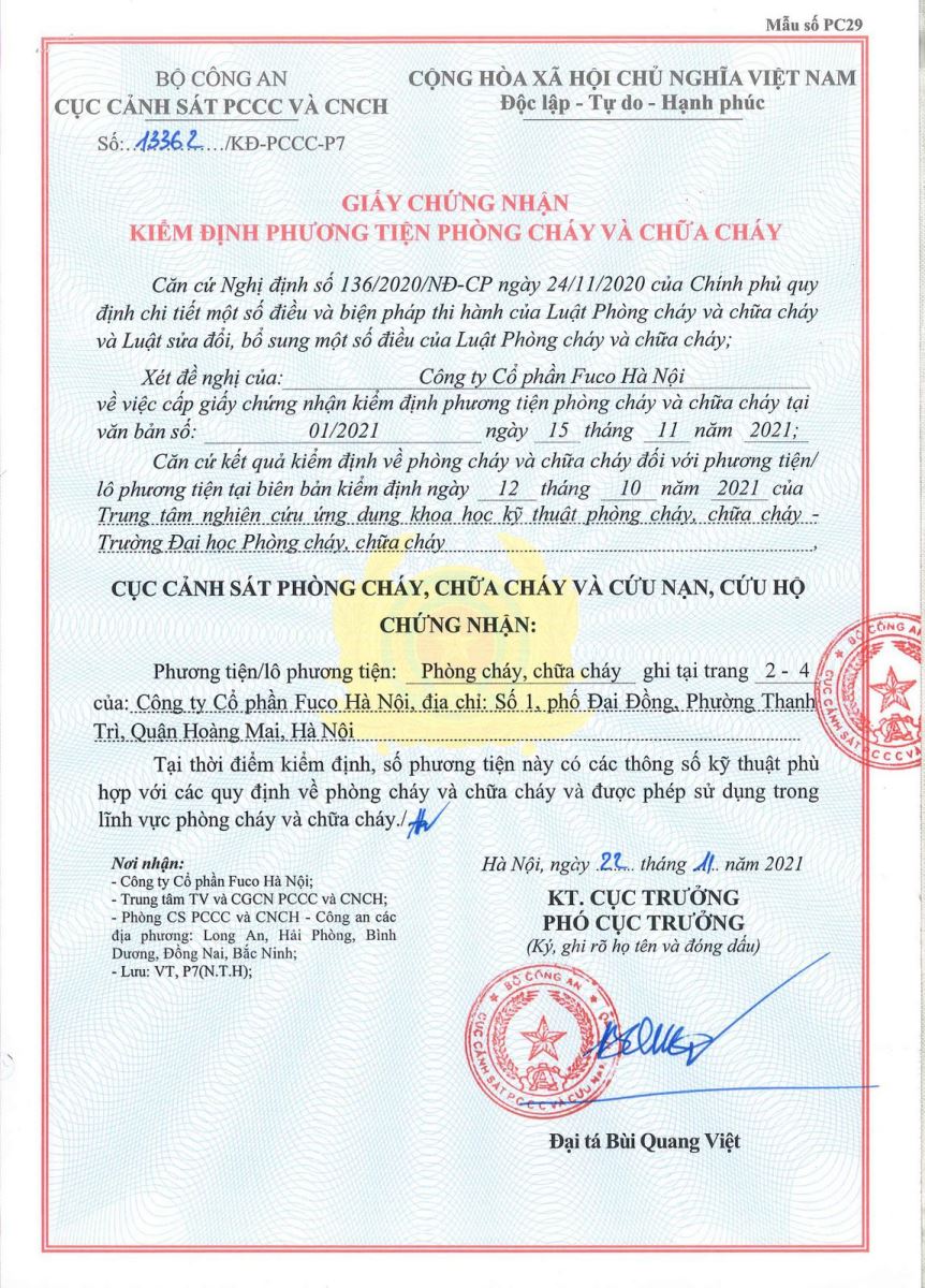 chứng nhận ngăn cháy, chống cháy năm 2021